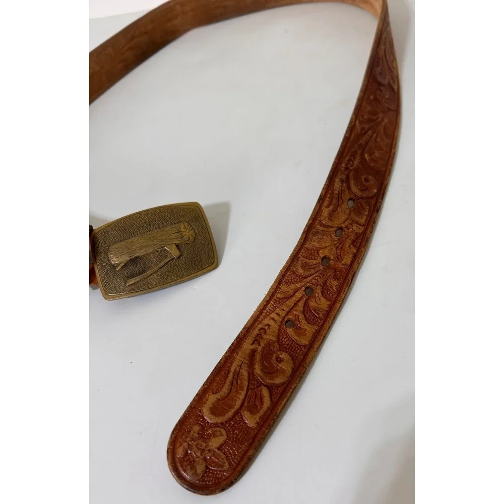 Tool Craft Top Grain Cowhide Leather Carved Tooled Belt Size 40‎ Brass Buckle